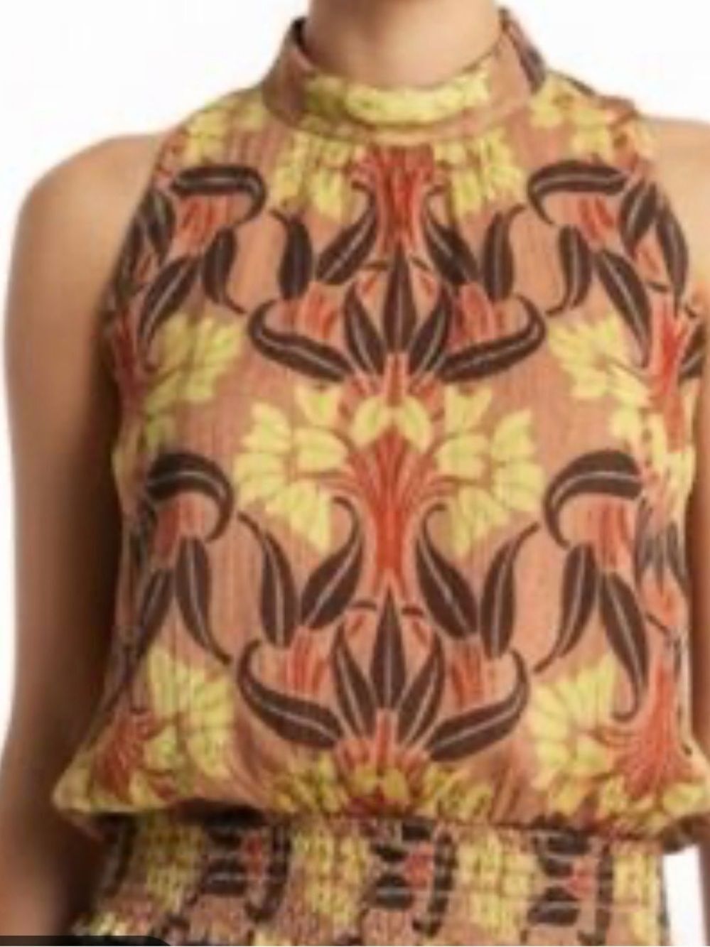 NWOT Haute Hippie S Mock Neck Sleeveless Floral Tank Top Lightweight